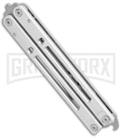 Instaknives Aluminum Balisong Tanto Trainer/Live Blade - Satin Dull/Plain -Kershaw Shop Instaknives Silver Balisong Tanto Trainer Blade GX 37599 jr side large