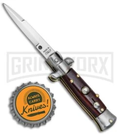 4.5" Italian Mini Stiletto Gonzo Wood Automatic Knife - Bayonet Satin -Kershaw Shop Italian Mini Stiletto Bayo Auto Gonzo Wood Satin BHQ 78290 jr bottlecap large