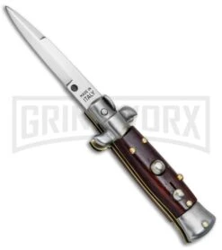4.5" Italian Mini Stiletto Gonzo Wood Automatic Knife - Bayonet Satin