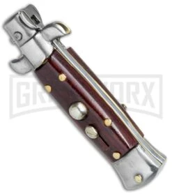 Kershaw Shop -Kershaw Shop Italian Mini Stiletto Bayo Auto Gonzo Wood Satin BHQ 78290 jr spine large