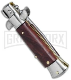 4.5" Italian Mini Stiletto Gonzo Wood Automatic Knife - Clip Point Satin -Kershaw Shop Italian Mini Stiletto CP Auto Gonzo Wood Satin BHQ 78287 jr side large