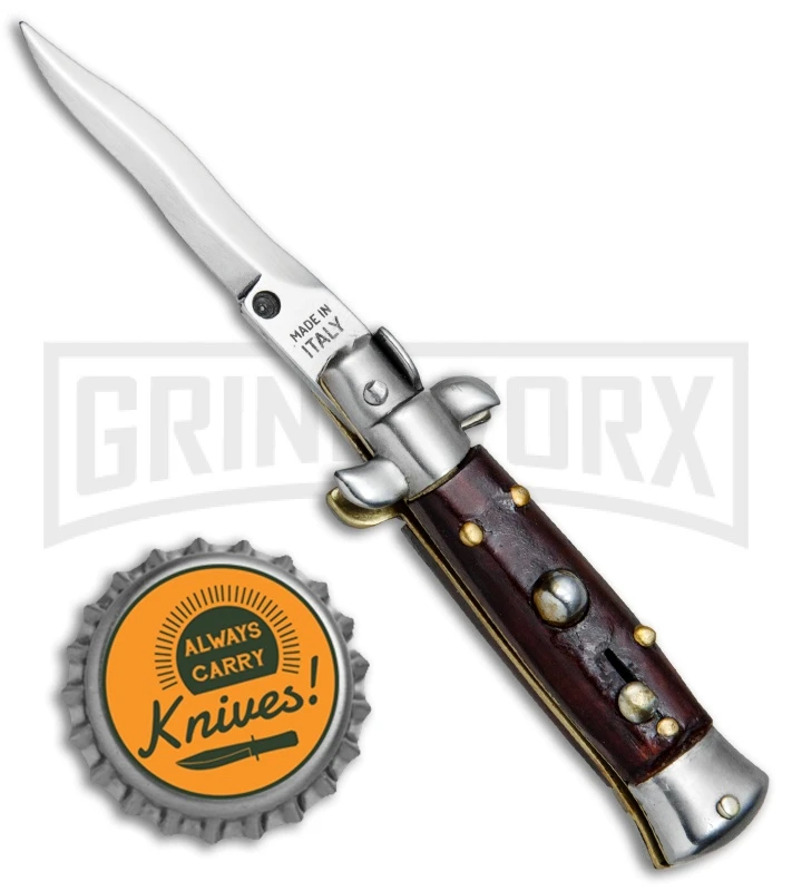 4.5" Italian Mini Stiletto Gonzo Wood Automatic Knife - Kris Satin 6 4.5" Italian Mini Stiletto Gonzo Wood Automatic Knife - Kris Satin - Image 4