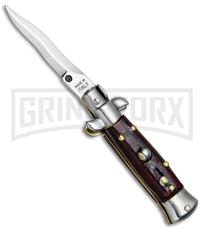 4.5" Italian Mini Stiletto Gonzo Wood Automatic Knife - Kris Satin 3 4.5" Italian Mini Stiletto Gonzo Wood Automatic Knife - Kris Satin