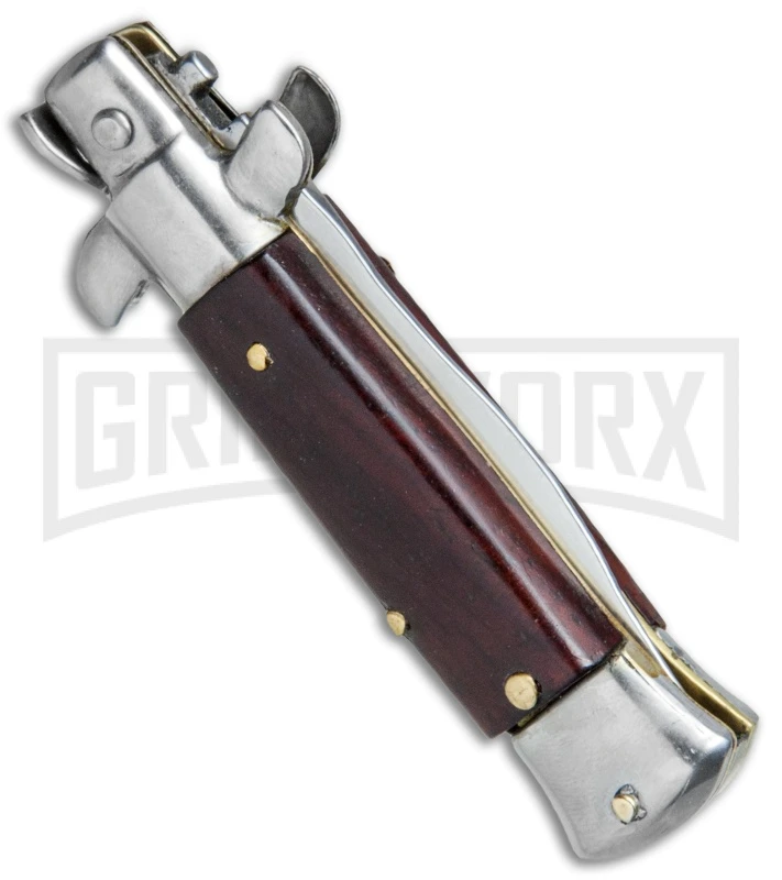 4.5" Italian Mini Stiletto Gonzo Wood Automatic Knife - Kris Satin 5 4.5" Italian Mini Stiletto Gonzo Wood Automatic Knife - Kris Satin - Image 3
