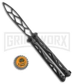 Kershaw Balanza Black Stonewash Steel Butterfly Trainer Knife - Black SW Dull -Kershaw Shop Kershaw Balanza Knife Black SW BHQ 178512 jr bottlecap large