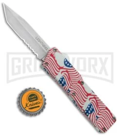 Lightning American Flag D/A OTF Automatic Knife - Tanto Satin Serr -Kershaw Shop Lightning American Flag DA OTF Auto Tanto Satin Serr GX 33327 jr bottlecap large