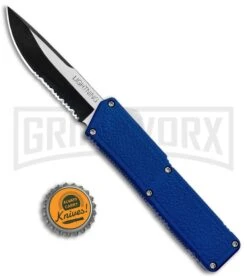Lightning Blue D/A OTF Automatic Knife - Tow-Tone Serr -Kershaw Shop Lightning Blue DA Auto TT Serr GX 30819 jr bottlecap large