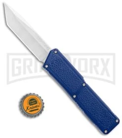 Lightning D/A Tanto OTF Automatic Knife Blue (3.25" Satin) -Kershaw Shop Lightning Blue DA Auto Tanto Satin GX 34387 jr bottlecap large