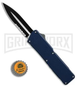 Lightning Blue D/A OTF Automatic Knife - Dagger Two-Tone Serr 4TH18 -Kershaw Shop Lightning Blue DA Dagger Two Tone Serr BP 30343 er bottlecap large