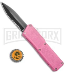 Lightning Pink D/A OTF Automatic Knife - Black Dagger Serrated -Kershaw Shop Lightning DA OTF Pink Black Dagger Serr BP 20274 jr bottlecap large