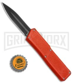 Lightning Red D/A OTF Automatic Knife - Dagger Black Plain -Kershaw Shop Lightning DA Red Dagger Black Plain BP 20542 jr bottlecap large