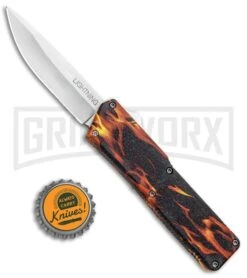 Lightning Fire D/A OTF Automatic Knife - Satin Plain -Kershaw Shop Lightning Fire DA DP OTF Auto Satin GX 33346 jr bottlecap large