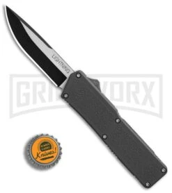 Lightning Gray D/A OTF Automatic Knife - Two-Tone Plain -Kershaw Shop Lightning Gray DA Two Tone Plain BP 30334 er bottlecap large