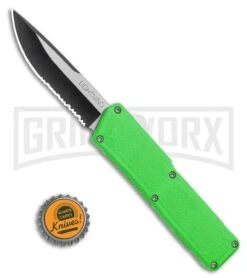 Lightning Green D/A OTF Automatic Knife - Two-Tone Serrated Drop Point -Kershaw Shop Lightning Green D A OTF Automatic Knife Two Tone Serrated LS Bottlecap large