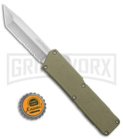 Lightning OD Green D/A OTF Automatic Knife - Tanto Satin Serr -Kershaw Shop Lightning OD Green DA OTF Auto Serr Tanto Satin GX 39005 jr bottlecap large