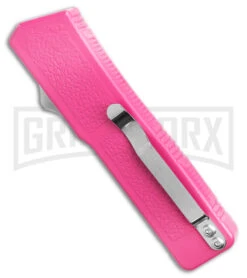 Lightning Pink D/A OTF Automatic Knife - Tanto Satin Plain -Kershaw Shop Lightning Pink DA OTF Automatic Knife Tanto Satin GX 41279 KC side large