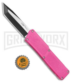 Lightning D/A OTF Automatic Knife Pink Tanto - Two Tone Plain -Kershaw Shop Lightning Pink DA OTF Automatic Knife Tanto Two tone GX 41282 KC bottlecap large