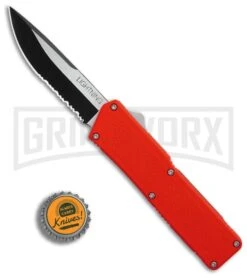 Lightning Red D/A OTF Automatic Knife - Two-Tone Serr -Kershaw Shop Lightning Red DA OTF Auto TT Serr GX 31869 jr bottlecap large