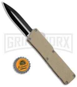 Lightning Tan D/A OTF Automatic Knife - Dagger Two Tone Serr -Kershaw Shop Lightning Tan DA OTF Auto Dagger TT GX 39061 jr bottlecap large