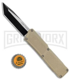 Lightning Tan D/A OTF Automatic Knife - Tanto Two Tone -Kershaw Shop Lightning Tan DA OTF Auto Tanto TT GX 34077 jr bottlecap large