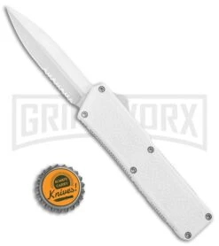 Lightning White D/A OTF Automatic Knife - Satin Dagger Serrated -Kershaw Shop Lightning White DA OTF Auto Satin Dagger Serrated GX 34382 jr bottlecap large