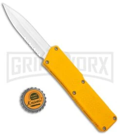 Lightning Yellow D/A OTF Automatic Knife - Satin Dagger Serr -Kershaw Shop Lightning Yellow DA OTF Auto Satin Dagger Serr GX 33669 jr bottlecap large