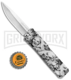 Lightning White Zombie D/A OTF Automatic Knife - Satin Plain -Kershaw Shop Lightning Zombie DA DP OTF Auto Satin GX 33349 jr bottlecap large