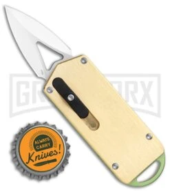 M3 Tactical Tech Rogue Brass/Green D/A OTF Automatic Knife - Satin Plain -Kershaw Shop M3 Tactical Tech Rogue Brass Green DA OTF Auto Satin GX 35096 jr bottlecap large