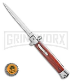 Mago 11" Wood Italian Stiletto OTF Automatic Knife - Satin Dagger Plain -Kershaw Shop Mago 11 Wood Italian Stiletto OTF Automatic Knife Satin Dagger Plain GX 36513 LS Bottlecap large