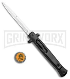 Mago 11" Black Marble Italian Stiletto OTF Automatic Knife - Satin Plain -Kershaw Shop Mago 11in Black Marble Italian Stiletto OTF Black Bolsters Dagger Satin GX 33927 jr bottlecap large