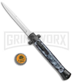 Mago 11" Black Smoke Abyss Italian Stiletto OTF Automatic Knife - Bayo W/Clip -Kershaw Shop Mago 11in Black Smoke Abyss Italian Stiletto OTF Auto Bayo Satin GX 38516 jr bottlecap large