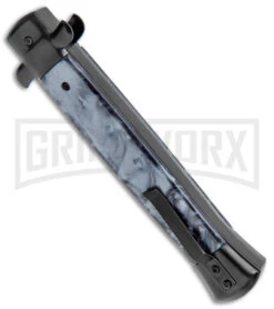 Mago 11" Black Smoke Abyss Italian Stiletto OTF Automatic Knife - Bayo W/Clip -Kershaw Shop Mago 11in Black Smoke Abyss Italian Stiletto OTF Auto Bayo Satin GX 38516 jr side large