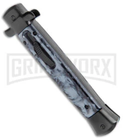 Mago 11" Black Smoke Abyss Italian Stiletto OTF Automatic Knife - Bayo W/Clip -Kershaw Shop Mago 11in Black Smoke Abyss Italian Stiletto OTF Auto Bayo Satin GX 38516 jr spine large