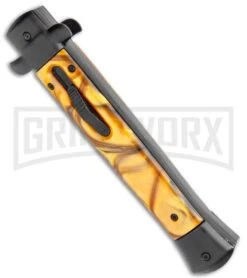 Kershaw Shop -Kershaw Shop Mago 11in Black Yellow Acrylic Black Italian Stiletto OTF Auto Satin Dagger GX 36382 jr spine large