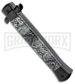 Mago 11" Cottonmouth/Black Italian Stiletto OTF Automatic Knife - Satin Dagger -Kershaw Shop Mago 11in Cottonmouth Black Italian Stiletto OTF Auto Satin Dagger GX 35188 jr side large