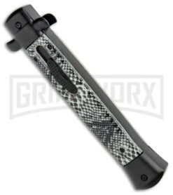 Mago 11" Cottonmouth/Black Italian Stiletto OTF Automatic Knife - Satin Dagger -Kershaw Shop Mago 11in Cottonmouth Black Italian Stiletto OTF Auto Satin Dagger GX 35188 jr spine large