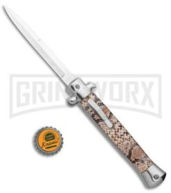 Mago 11" Diamondback Italian Stiletto OTF Automatic Knife - Satin Bayo -Kershaw Shop Mago 11in Diamondback Italian Stiletto OTF Auto Satin Bayo GX 37622 jr bottlecap large