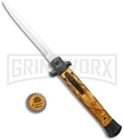 Mago 11" Gold Smoke Abyss Italian Stiletto OTF Automatic Knife - Bayo -Kershaw Shop Mago 11in Italian Stiletto OTF Auto Dagger GX 36387 jr bottlecap large