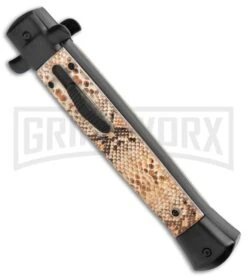 Mago 11" Diamondback Italian Dagger OTF Automatic Knife - Black Bolsters -Kershaw Shop Mago 11in Italian Stiletto OTF Auto Diamondback Warm Black Satin Dagger GX 37162 jr spine large