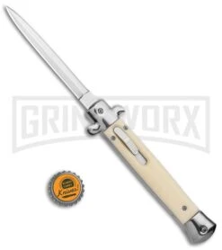 Mago 11" Sim Ivory Italian Stiletto OTF Automatic Knife - Satin Dagger -Kershaw Shop Mago 11in Italian Stiletto Sim Ivory Satin Dagger GX 37155 jr bottlecap large