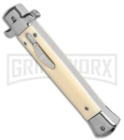 Mago 11" Sim Ivory Italian Stiletto OTF Automatic Knife - Satin Dagger -Kershaw Shop Mago 11in Italian Stiletto Sim Ivory Satin Dagger GX 37155 jr spine large