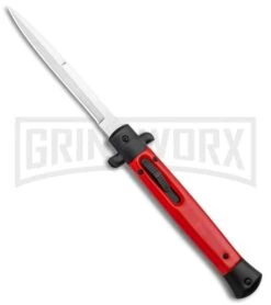 Mago 11" Bayonet Italian Stiletto OTF Knife Red W/Black Bolster - Satin Plain