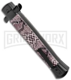 Mago 11" Sidewinder Italian Stiletto Black OTF Automatic Knife - Satin Plain -Kershaw Shop Mago 11in Sidewinder Italian Bayo OTF Auto Black Satin GX 37082 jr side large