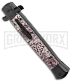 Mago 11" Sidewinder Italian Stiletto Black OTF Automatic Knife - Satin Plain -Kershaw Shop Mago 11in Sidewinder Italian Bayo OTF Auto Black Satin GX 37082 jr spine large