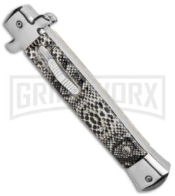 Mago 11" Sidewinder Italian Stiletto OTF Automatic Knife - Satin Plain W/o Clip -Kershaw Shop Mago 11in Sidewinder Italian Stiletto OTF Auto Satin Plain without Clip GX 38924 jr spine large