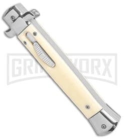 Mago 11" Sim Ivory Italian Stiletto OTF Automatic Knife - Bayo Satin -Kershaw Shop Mago 11in Sim Ivory Italian Stiletto OTF Auto Bayo Satin GX 36307 jr spine large