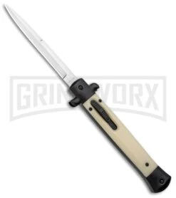 Mago 11" Sim Ivory/Black Italian Stiletto OTF Automatic Knife - Bayo Satin