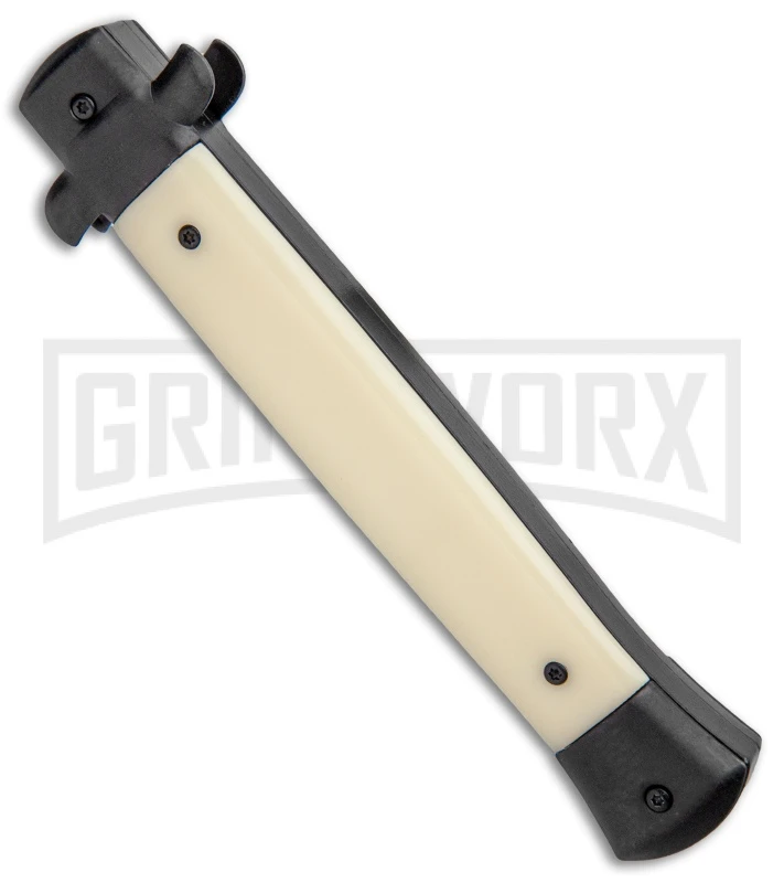 Mago 11" Sim Ivory/Black Italian Stiletto OTF Automatic Knife - Bayo Satin 5 Mago 11" Sim Ivory/Black Italian Stiletto OTF Automatic Knife - Bayo Satin - Image 3