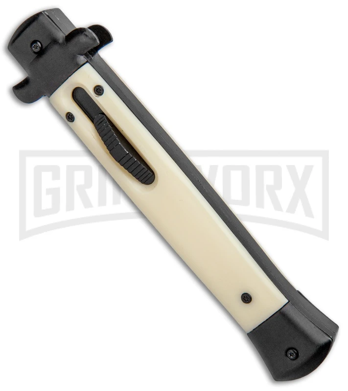 Mago 11" Sim Ivory/Black Italian Stiletto OTF Automatic Knife - Bayo Satin 4 Mago 11" Sim Ivory/Black Italian Stiletto OTF Automatic Knife - Bayo Satin - Image 2