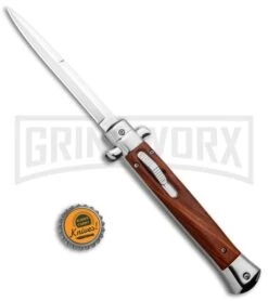 Mago 11" Wood Italian Stiletto OTF Automatic Knife - Satin Plain -Kershaw Shop Mago 11in Wood Italian Stiletto OTF Auto Satin GX 33803 jr bottlecap large